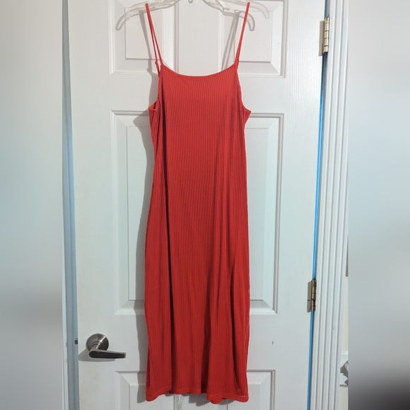 Express Ribbed Red Midi Dress Cut-out back Dress - Picture 2 of 6